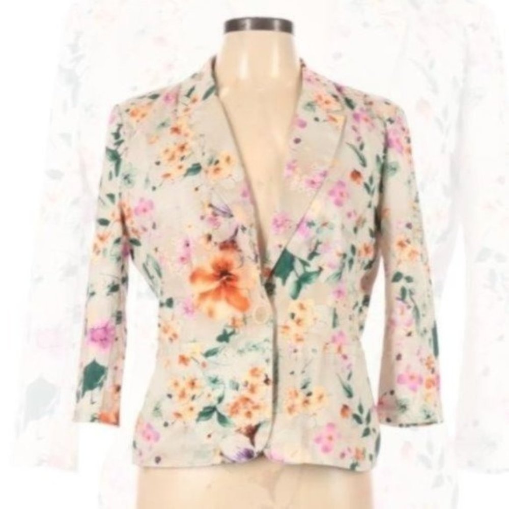 Notations Floral Blazer Petite size L Large Jacket Floral Print L